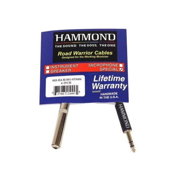 Hammond 1/4″ Mono Female to Stereo Male Cable Adapter, 6"